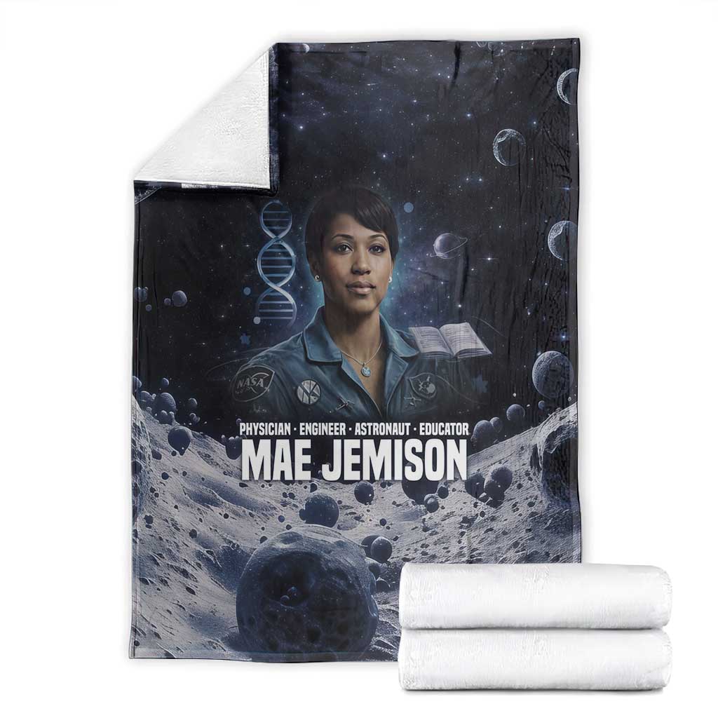 Mae Jemison Blanket with Space Portrait Design, Science Has No Boundaries Quote and DNA Book Elements - Wonder Print Shop