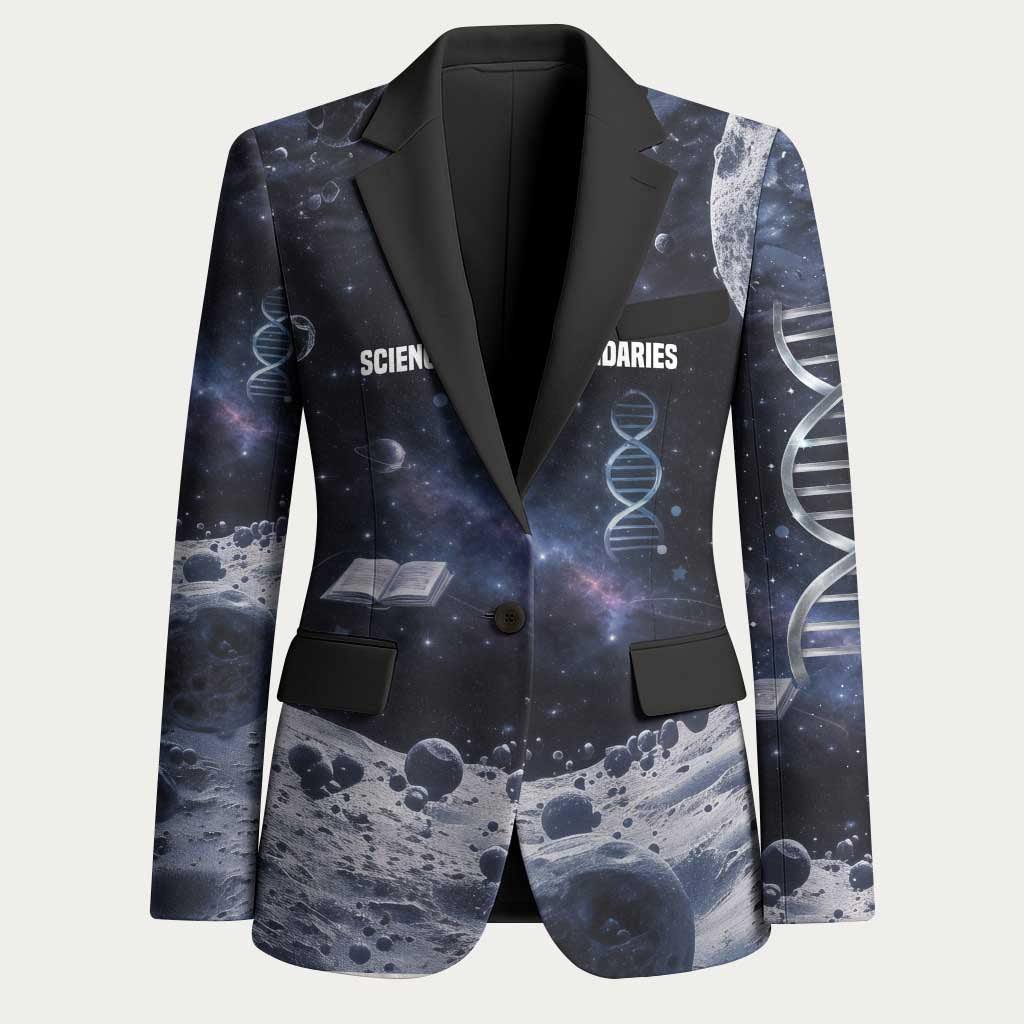 Mae Jemison Blazer with Space Portrait Design, Science Has No Boundaries Quote and DNA Book Elements - Wonder Print Shop