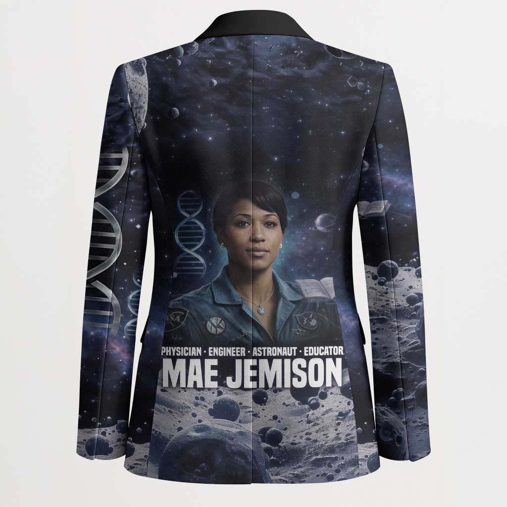 Mae Jemison Blazer with Space Portrait Design, Science Has No Boundaries Quote and DNA Book Elements - Wonder Print Shop