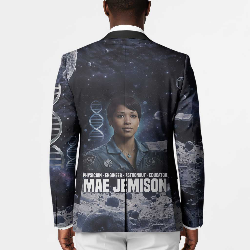 Mae Jemison Blazer with Space Portrait Design, Science Has No Boundaries Quote and DNA Book Elements - Wonder Print Shop