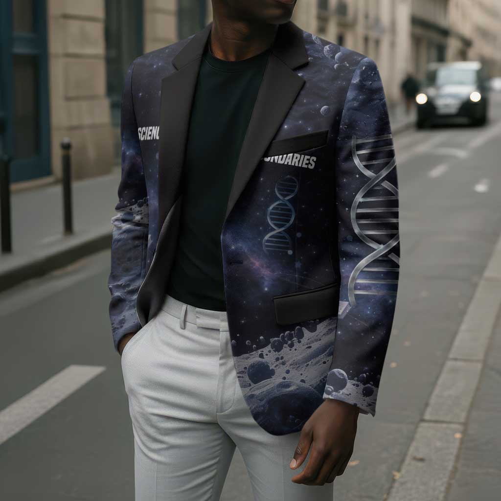 Mae Jemison Blazer with Space Portrait Design, Science Has No Boundaries Quote and DNA Book Elements - Wonder Print Shop