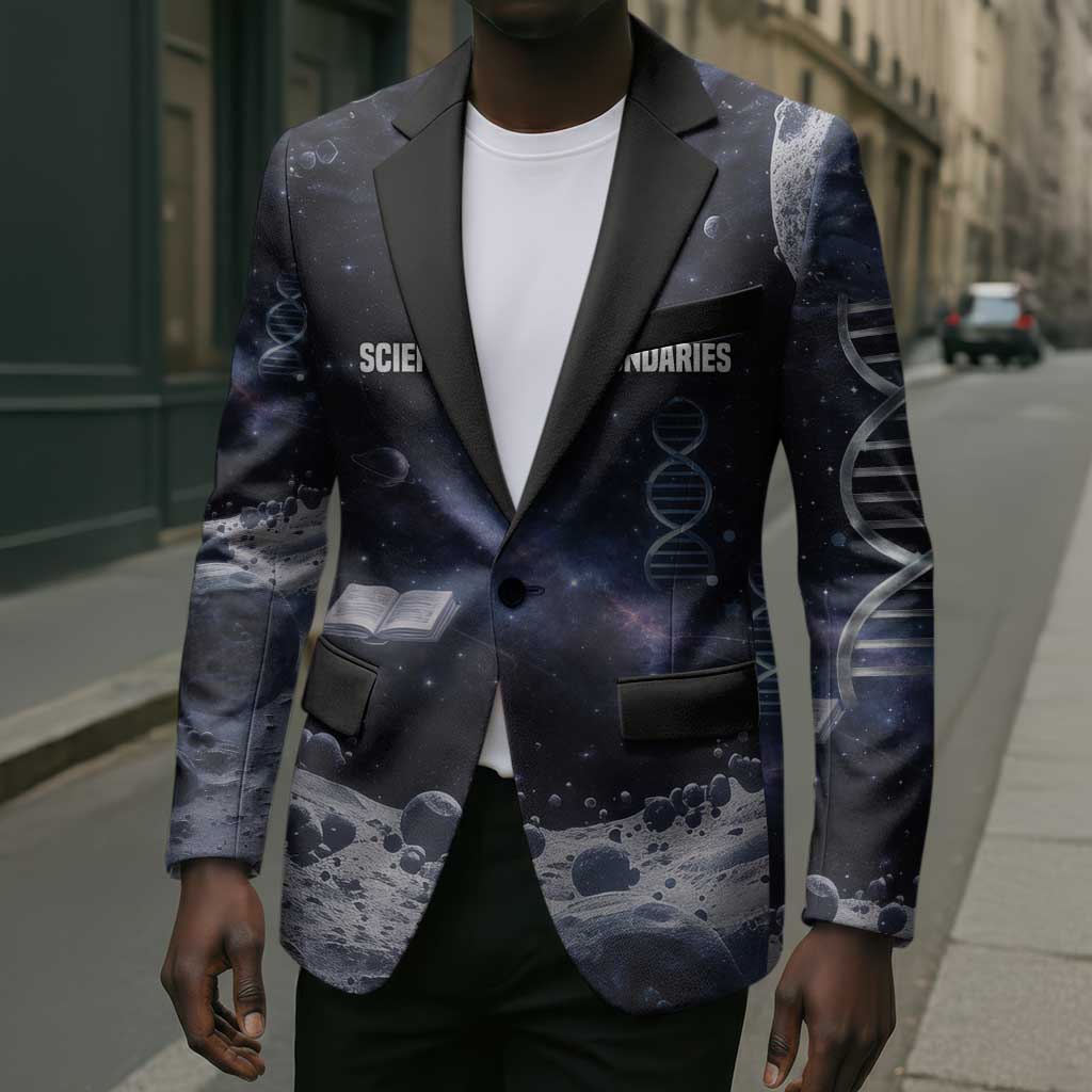 Mae Jemison Blazer with Space Portrait Design, Science Has No Boundaries Quote and DNA Book Elements - Wonder Print Shop