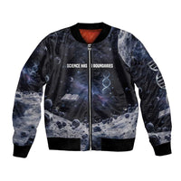 Mae Jemison Bomber Jacket with Space Portrait Design, Science Has No Boundaries Quote and DNA Book Elements - Wonder Print Shop