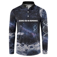 Mae Jemison Button Sweatshirt with Space Portrait Design, Science Has No Boundaries Quote and DNA Book Elements