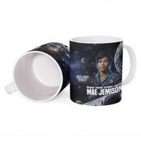 Mae Jemison Ceramic Mug with Space Portrait Design, Science Has No Boundaries Quote and DNA Book Elements - Wonder Print Shop