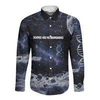 Mae Jemison Long Sleeve Button Shirt with Space Portrait Design, Science Has No Boundaries Quote and DNA Book Elements - undefined