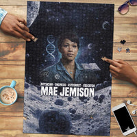 Mae Jemison Puzzle with Space Portrait Design, Science Has No Boundaries Quote and DNA Book Elements - Wonder Print Shop