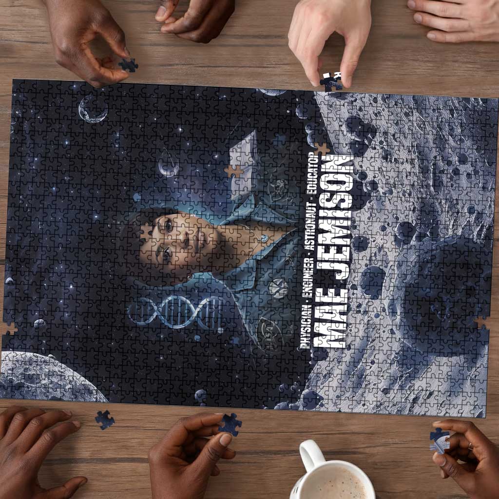 Mae Jemison Puzzle with Space Portrait Design, Science Has No Boundaries Quote and DNA Book Elements - Wonder Print Shop