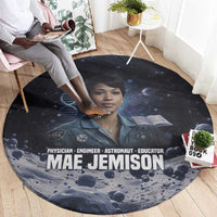 Mae Jemison Round Carpet with Space Portrait Design, Science Has No Boundaries Quote and DNA Book Elements - Wonder Print Shop