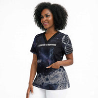 Mae Jemison Scrub Top with Space Portrait Design, Science Has No Boundaries Quote and DNA Book Elements - Wonder Print Shop