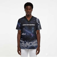 Mae Jemison Scrub Top with Space Portrait Design, Science Has No Boundaries Quote and DNA Book Elements - Wonder Print Shop