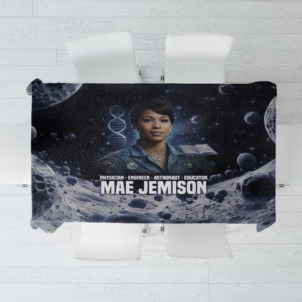 Mae Jemison Tablecloth with Space Portrait Design, Science Has No Boundaries Quote and DNA Book Elements - Wonder Print Shop