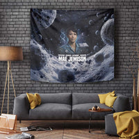 Mae Jemison Tapestry with Space Portrait Design, Science Has No Boundaries Quote and DNA Book Elements - Wonder Print Shop