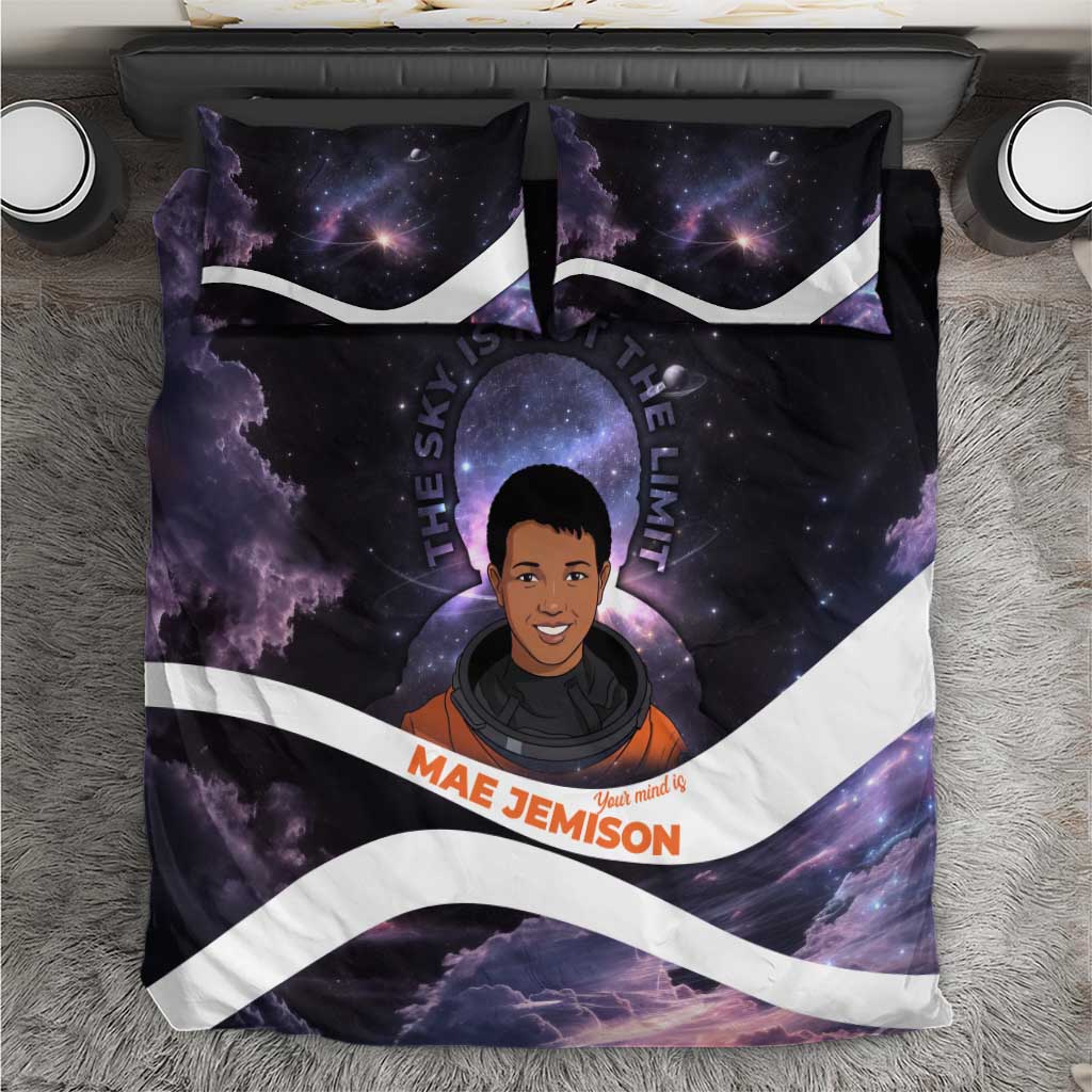 Mae Jemison Bedding Set Cartoon Astronaut Portrait, The Sky Is Not the Limit Quote and Galaxy Dreamer - Wonder Print Shop