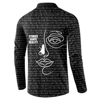 Chimamanda Ngozi Adichie Button Sweatshirt with Expressive Speaking Portrait, Stories Shape Reality