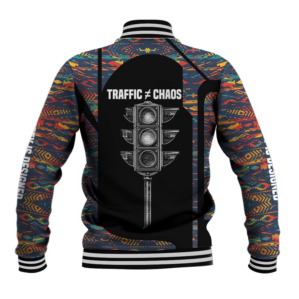 Garrett Morgan Baseball Jacket with Full Body Portrait, Stop Wait Go Quote, Traffic Light Design - Wonder Print Shop