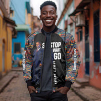 Garrett Morgan Bomber Jacket with Full Body Portrait, Stop Wait Go Quote, Traffic Light Design - Wonder Print Shop