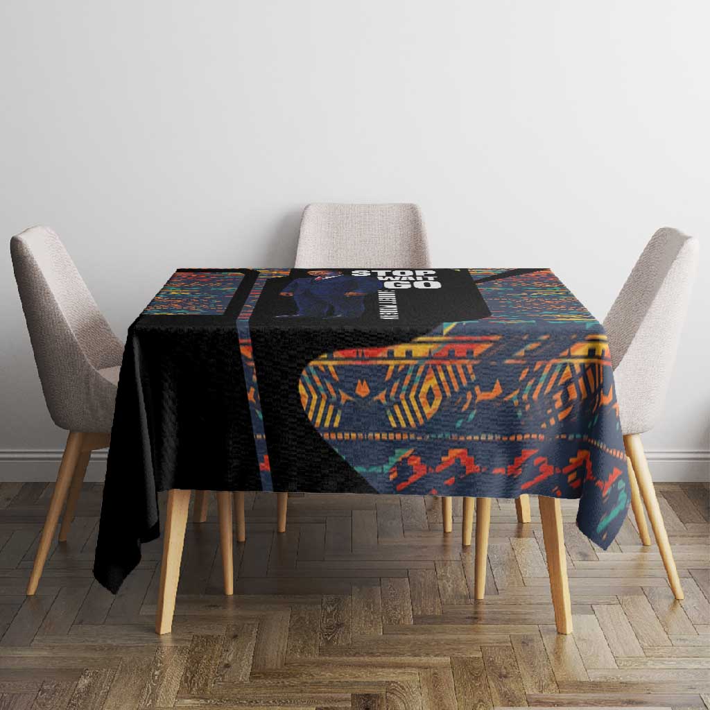 Garrett Morgan Tablecloth with Full Body Portrait, Stop Wait Go Quote, Traffic Light Design - Wonder Print Shop