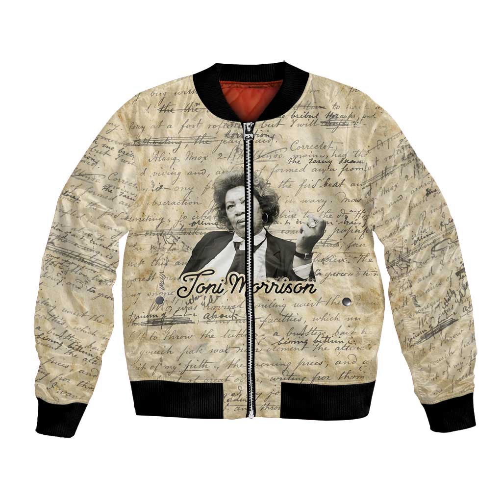 Toni Morrison Bomber Jacket Handwritten Manuscript Powerful Portrait with Feather Pen Quote - Wonder Print Shop
