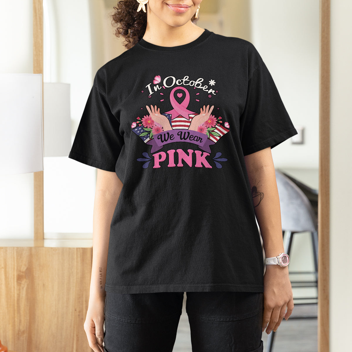 Pink T Shirt For Women for Breast Cancer Awareness In October We Wear Pink - Wonder Print Shop