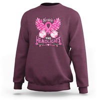 Maroon crewneck sweatshirt with pink ribbon, wings, and “Save the Headlights” graphic