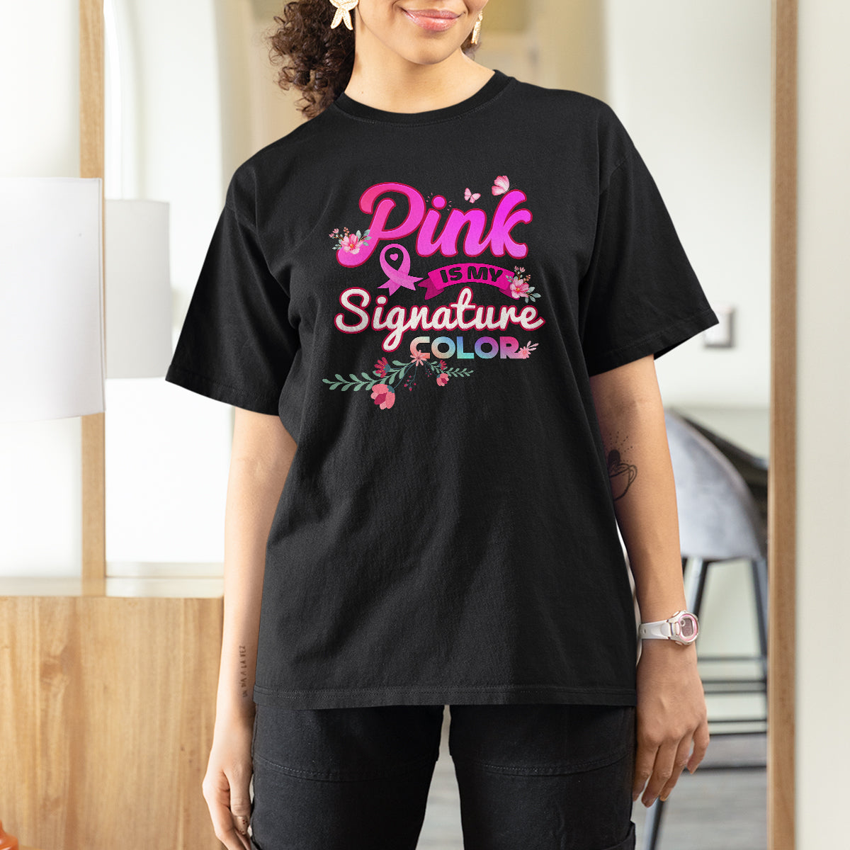 Pink T Shirt For Women for Breast Cancer Awareness Pink Is My Signature Color - Wonder Print Shop