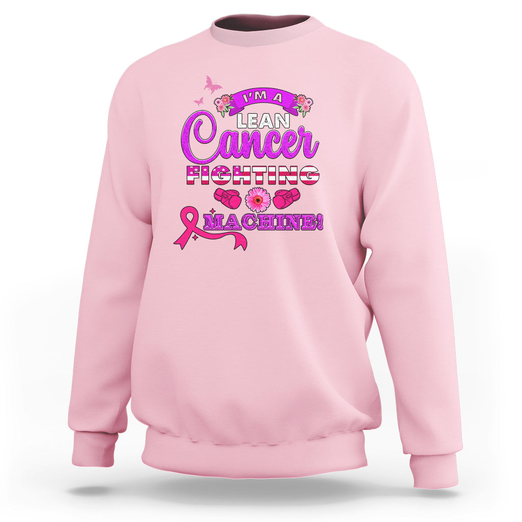 Light pink breast cancer awareness sweatshirt with 'Lean Cancer Fighting Machine' front graphic