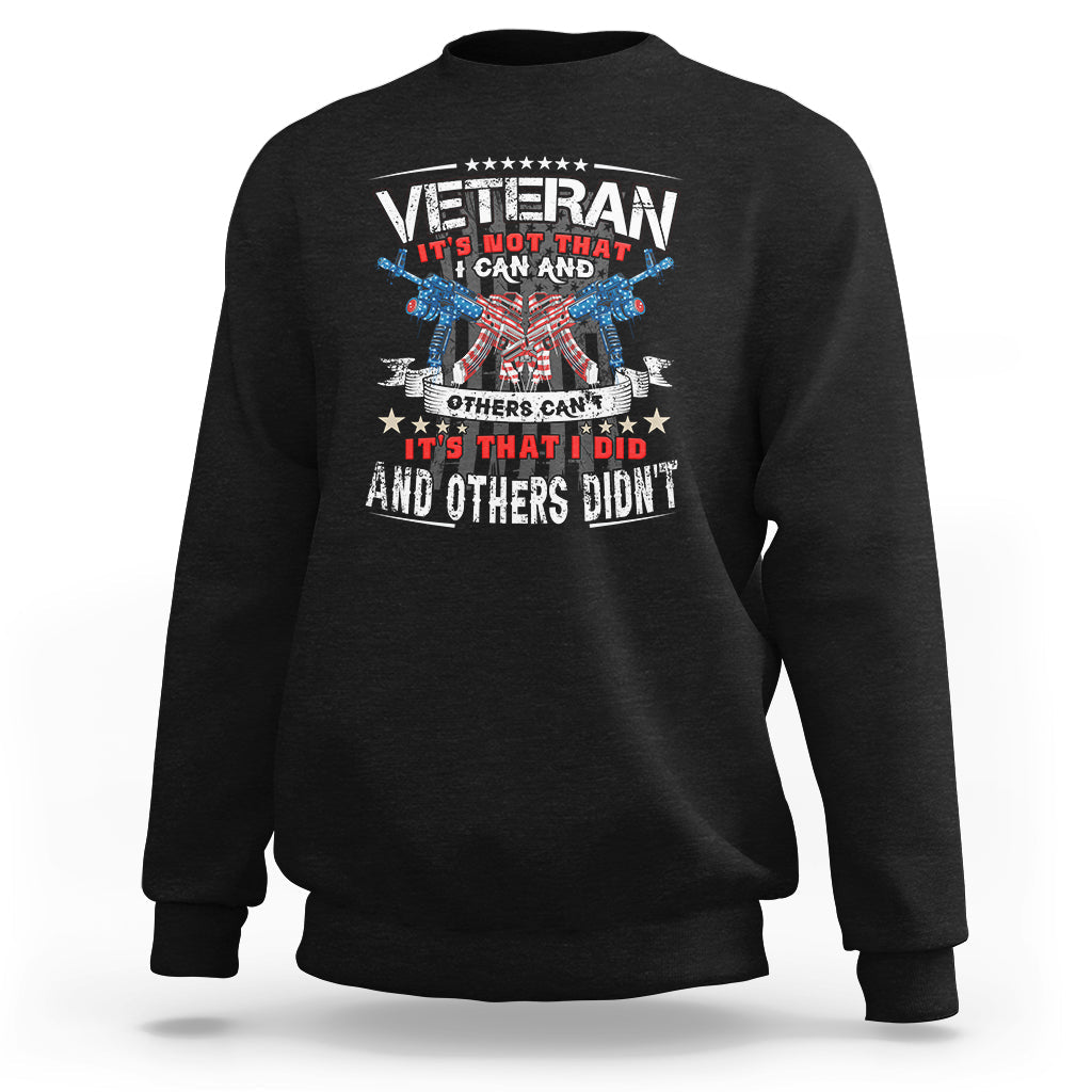 Black veteran sweatshirt with front graphic, stars and crewneck long sleeves