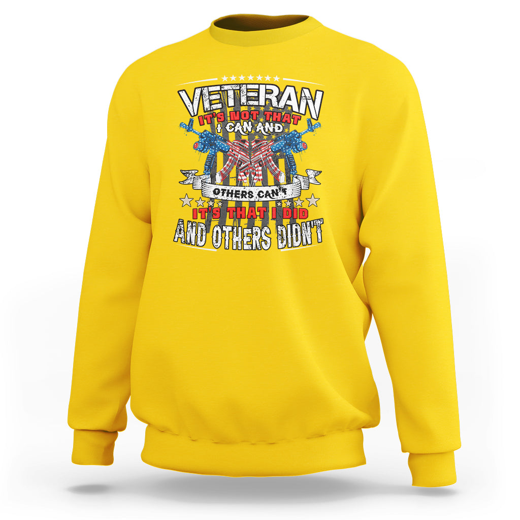 Yellow veteran sweatshirt with front graphic, stars and crewneck long sleeves