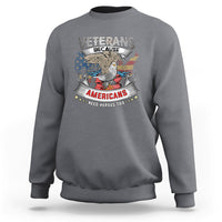 Charcoal gray sweatshirt with eagle Veterans graphic and Americans need heroes print