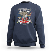Navy sweatshirt with eagle Veterans graphic and Americans need heroes print