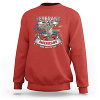 Red sweatshirt with eagle Veterans graphic and Americans need heroes print