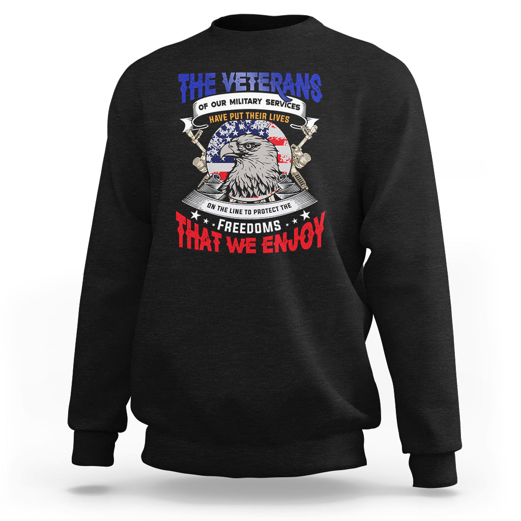 Black veterans day sweatshirt with “The Veterans” eagle graphic and “That’s Freedom” text
