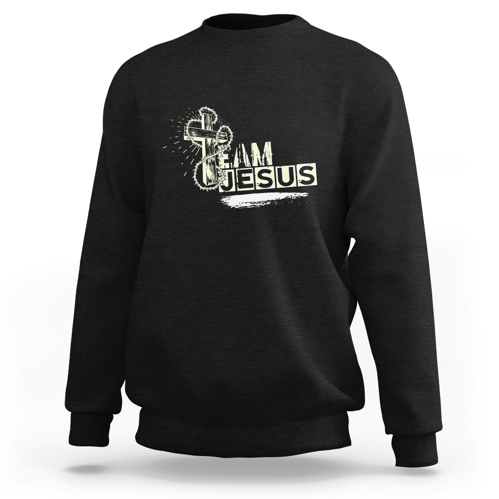 Black Christian sweatshirt with 'Team Jesus' graphic on chest