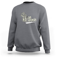Charcoal gray Christian sweatshirt with 'Team Jesus' graphic on chest