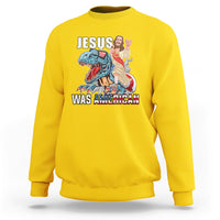 Daisy yellow crewneck sweatshirt with Jesus 'Was American' front graphic