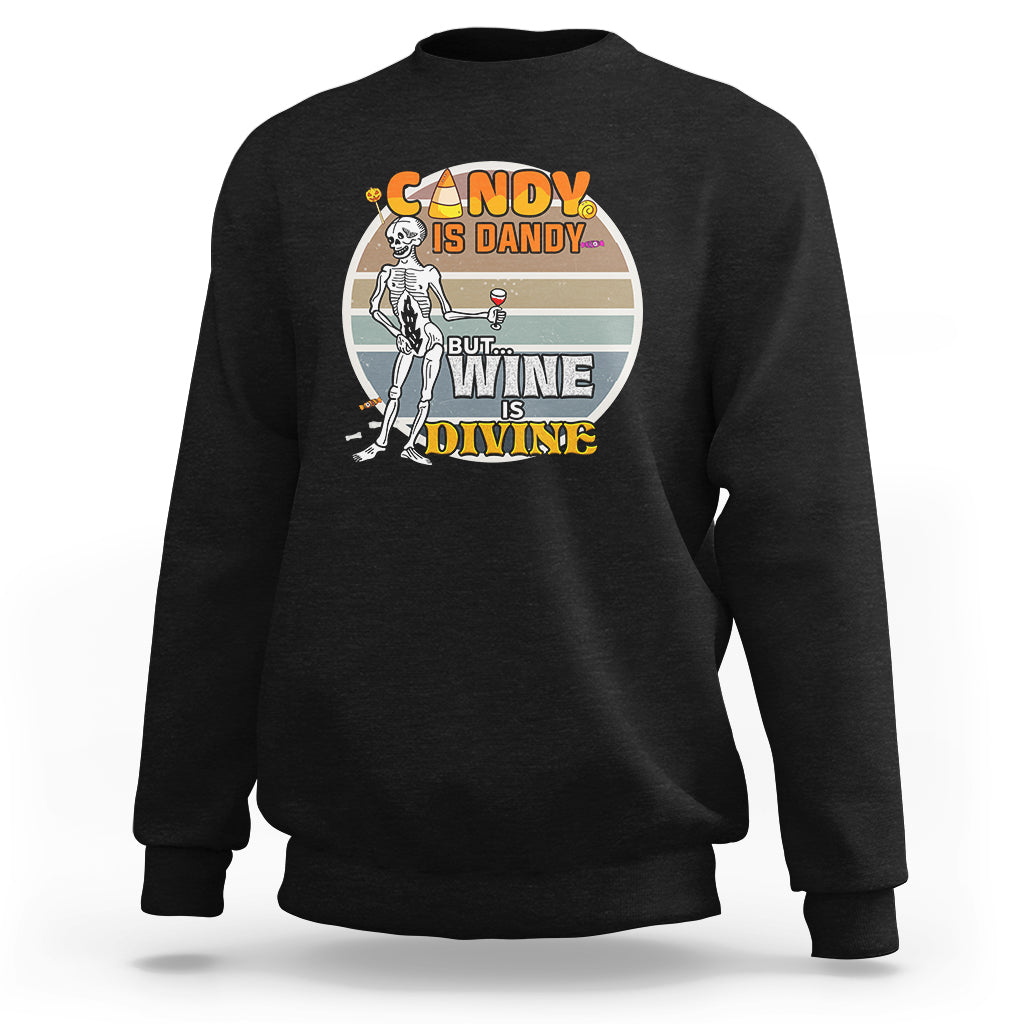 Black vintage skeleton sweatshirt with Candy/Divine wine front graphic, long sleeves