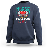 Navy nurse sweatshirt with 'I'll be there for you' graphic and nurse emblem on front
