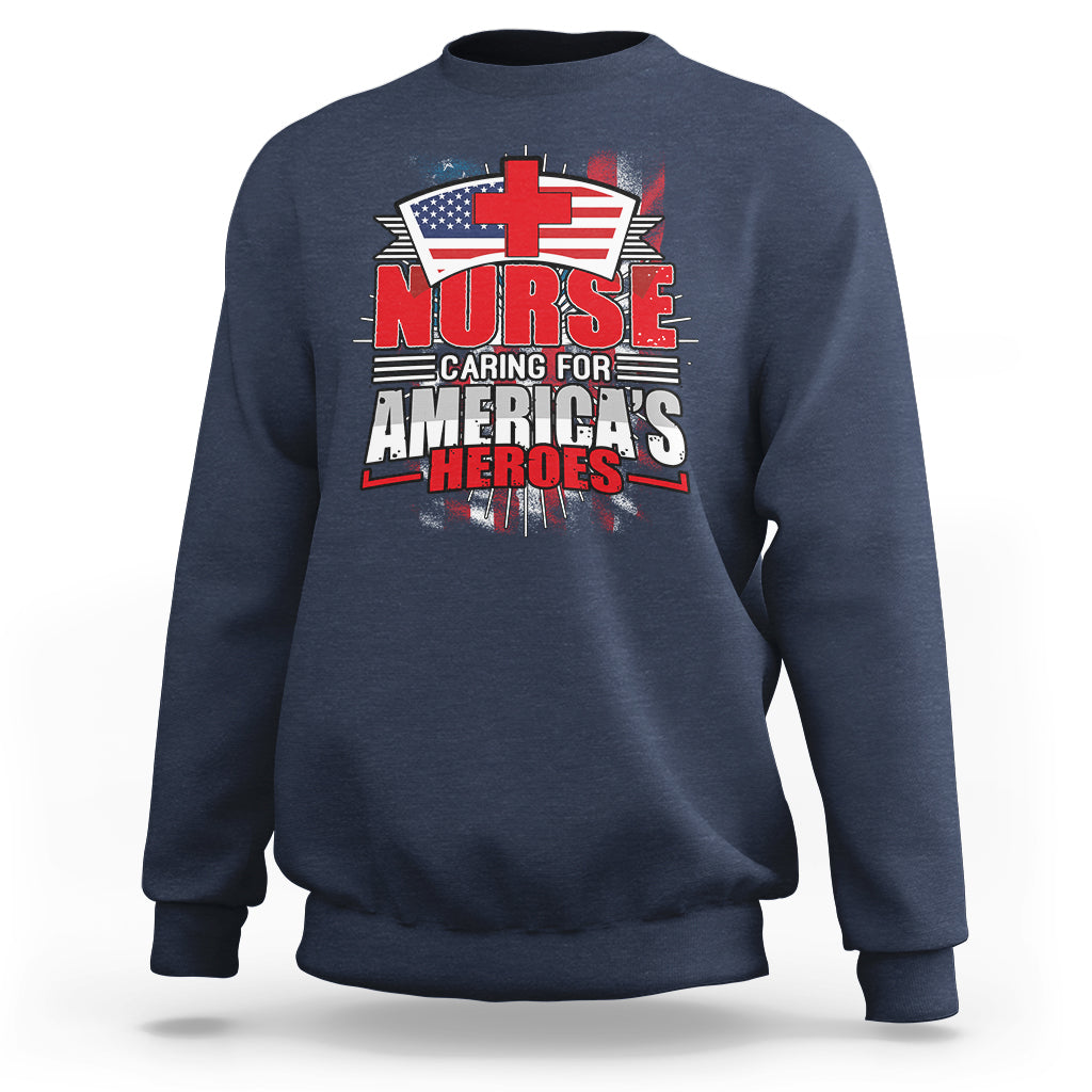 Navy nurse sweatshirt with patriotic nurse graphic, crewneck long sleeves