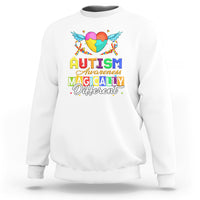 Autism awareness sweatshirt in white with colorful 'Autism Awareness Magically Different' print