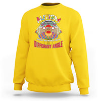 Daisy yellow autism sweatshirt with multicolor graphic and Different Angle text on chest