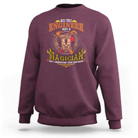 Maroon engineer graphic sweatshirt with front skull magician design