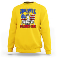 Daisy yellow sweatshirt with “Engineer and a Dad” patriotic eagle graphic on front.