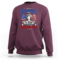 Maroon sweatshirt with “Engineer and a Dad” patriotic eagle graphic on front.
