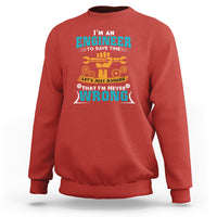 Red engineer sweatshirt with colorful “I’m an engineer” graphic on chest