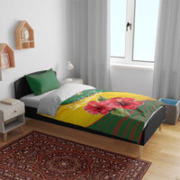Zimbabwe Flag Map and Red Hibiscus Flowers Bedding Set with African Tribal Pattern