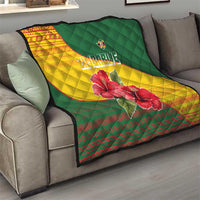 Zimbabwe Flag Map and Red Hibiscus Flowers Quilt with African Tribal Pattern
