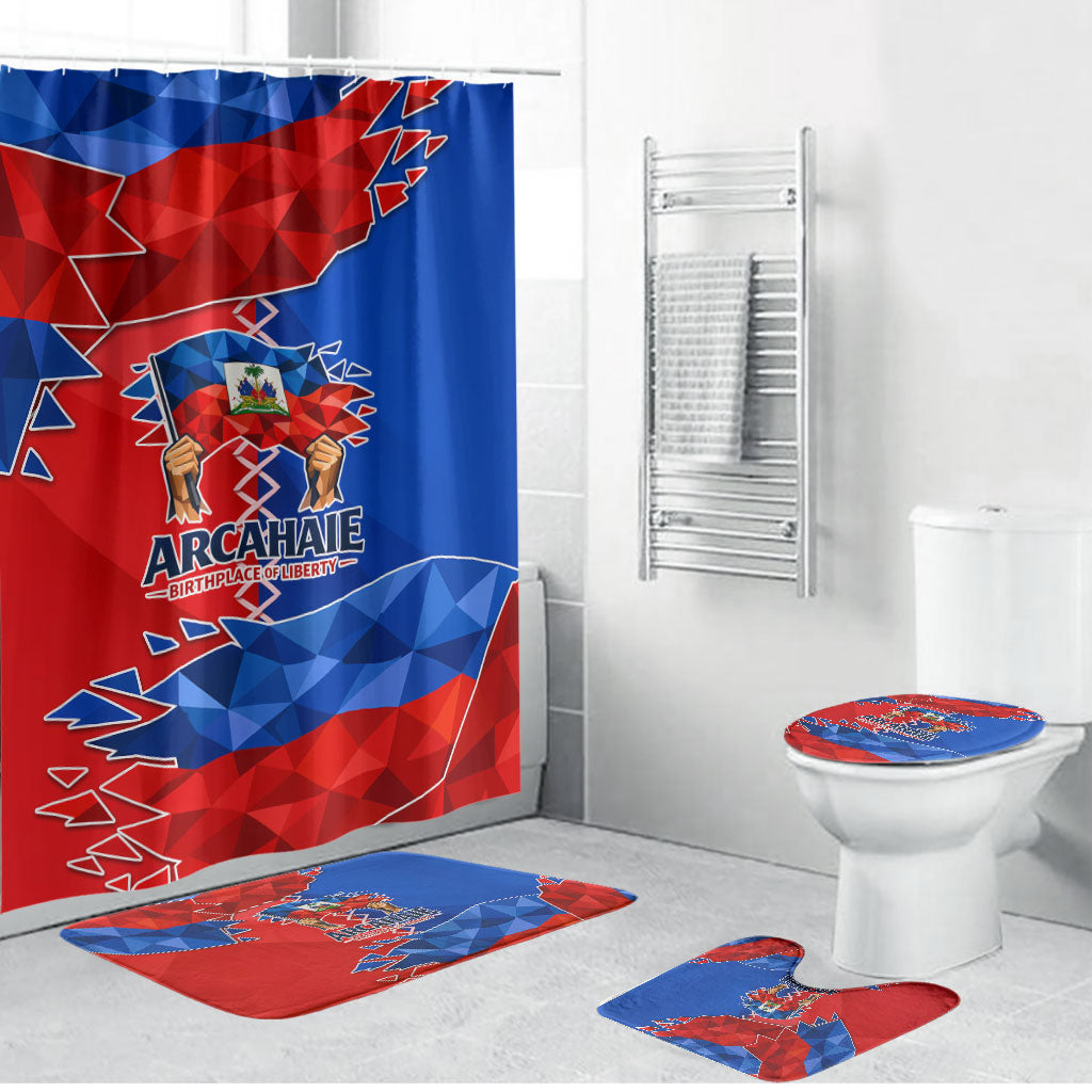 Haiti Flag Day Arcahaie 1803 Bathroom Set Geometric Low Poly Flag Art - Birthplace Of Liberty Graphic