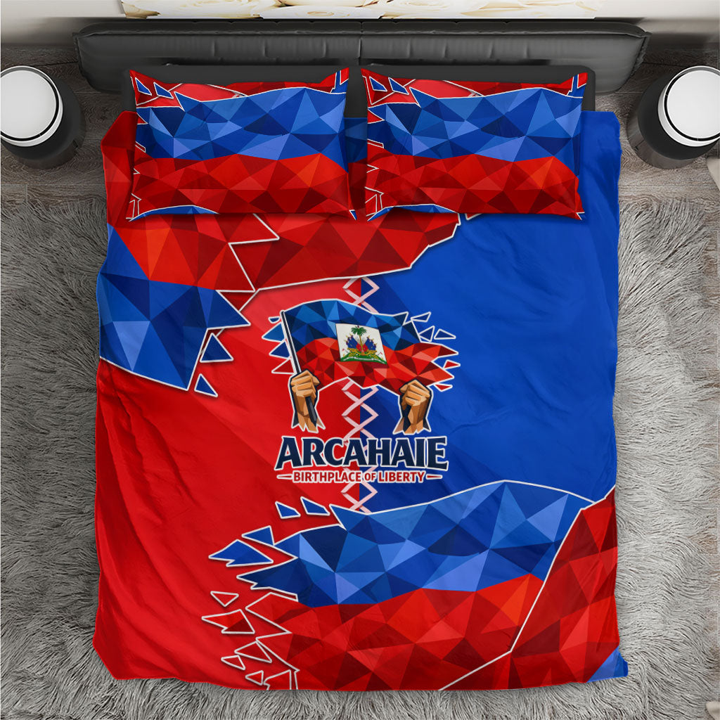 Haiti Flag Day Arcahaie 1803 Bedding Set Geometric Low Poly Flag Art - Birthplace Of Liberty Graphic