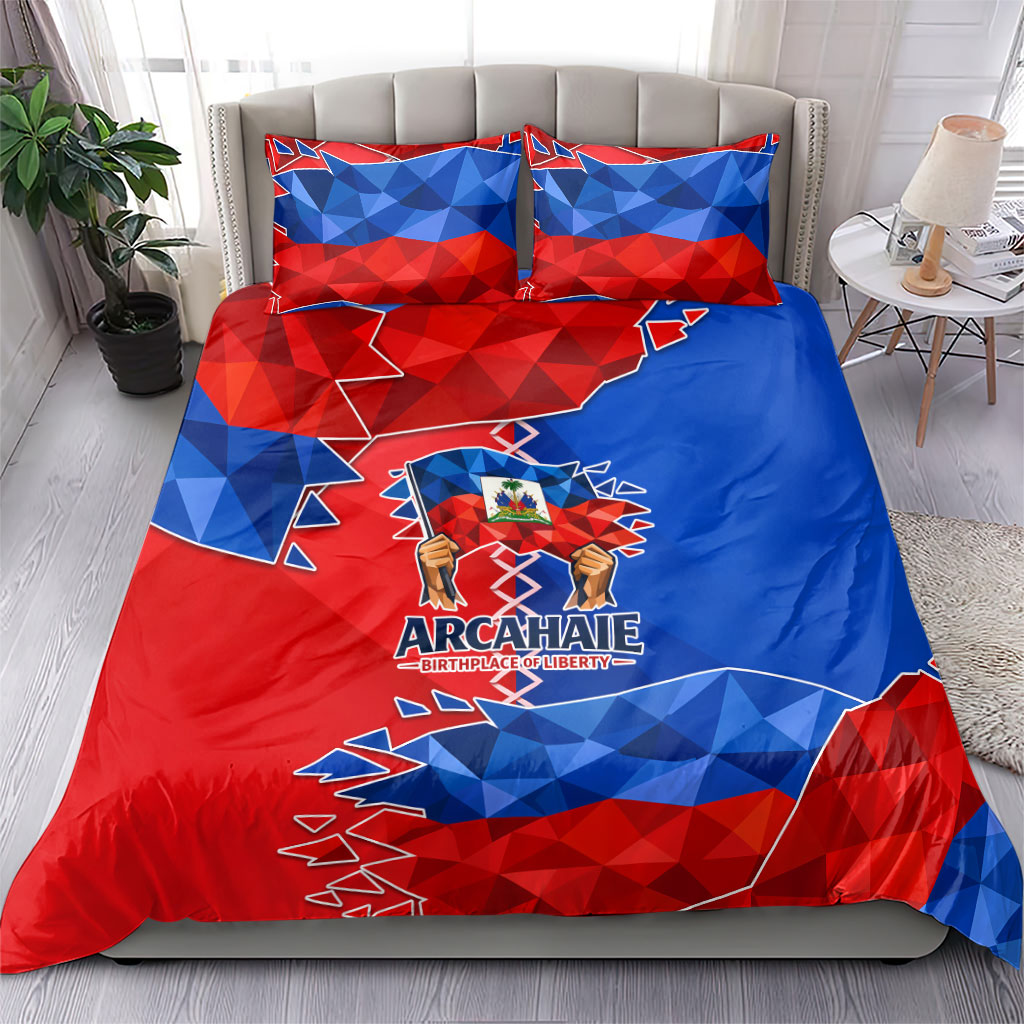 Haiti Flag Day Arcahaie 1803 Bedding Set Geometric Low Poly Flag Art - Birthplace Of Liberty Graphic